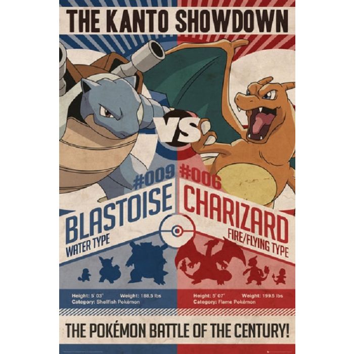 Pokemon Red Charizard vs Blue Blastoise Poster