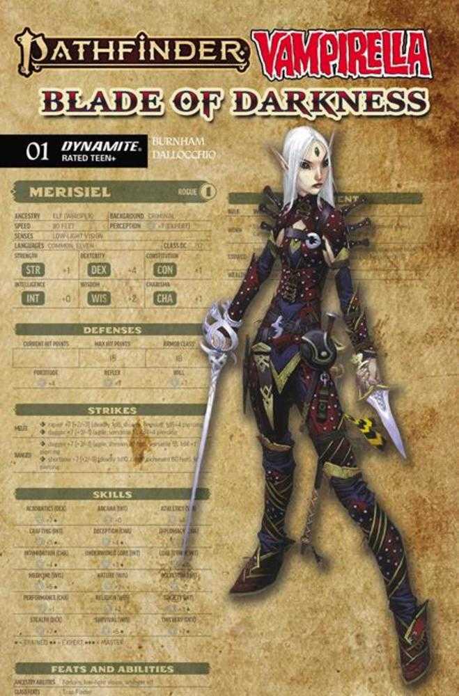 Pathfinder Vampirella Blade Of Darkness #1 Cover C Wayne Reynolds Character Sheet Variant (NM)