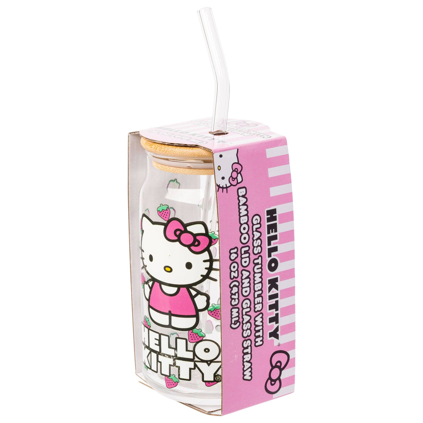 Hello Kitty Strawberry Toss 16oz Glass Tumbler w/ Bamboo Lid