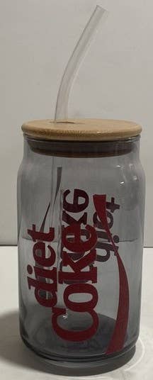 Coca Cola Diet Coke Glitter 16oz Glass Tumbler w/ Bamboo Lid
