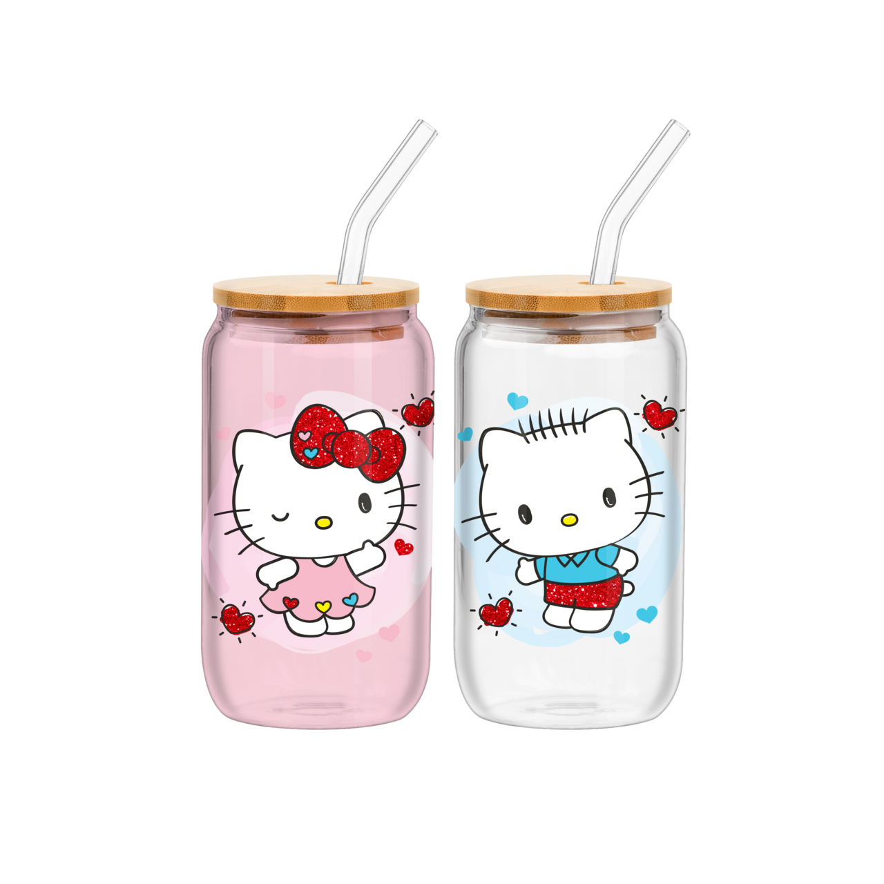 Hello Kitty V-Day Heart Glitter 2pk 16oz Glass Tumbler