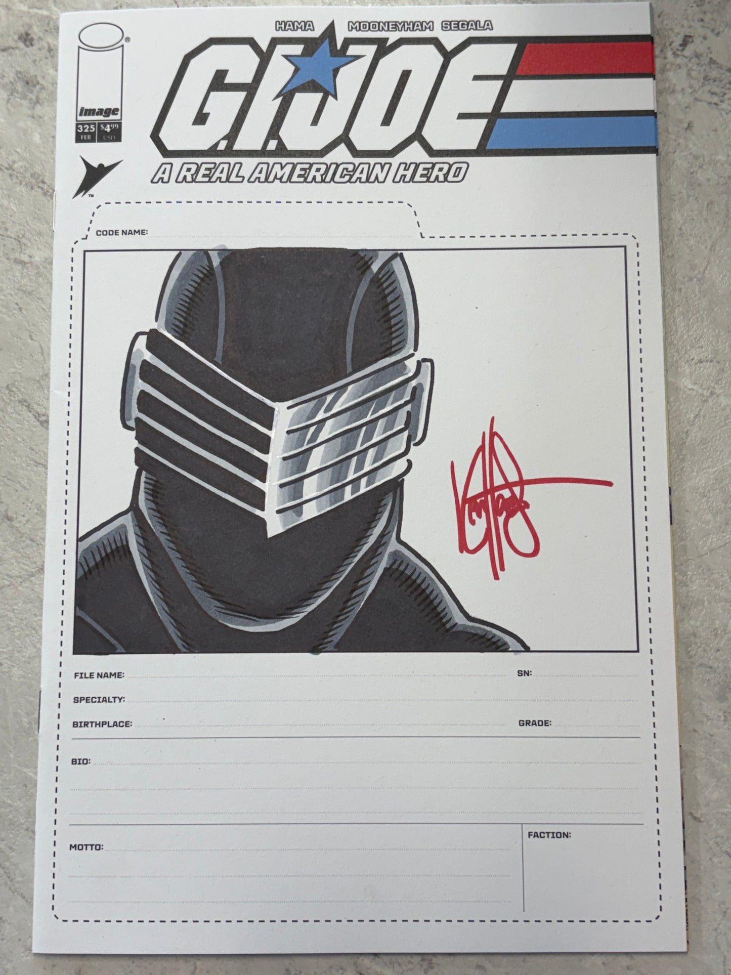 DF G.I. Joe A Real American Hero #325 Blank File Card Variant Signed And Remarked By Ken Haeser With A Snake Eyes Sketch 2nd Copy (NM) (Copy)