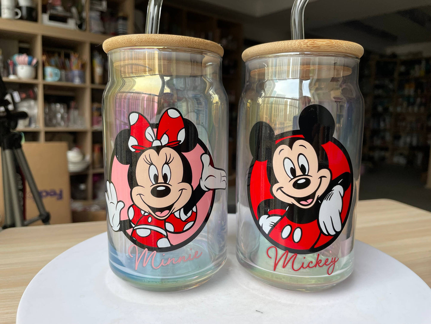 Mickey & Minnie Iridescent 2pk 16oz Glass Tumbler