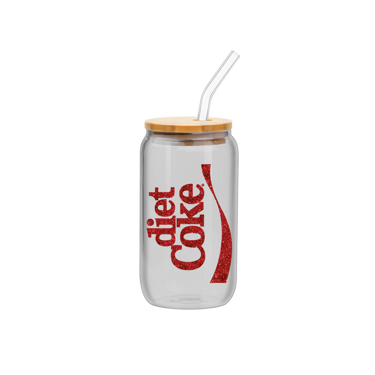 Coca Cola Diet Coke Glitter 16oz Glass Tumbler w/ Bamboo Lid