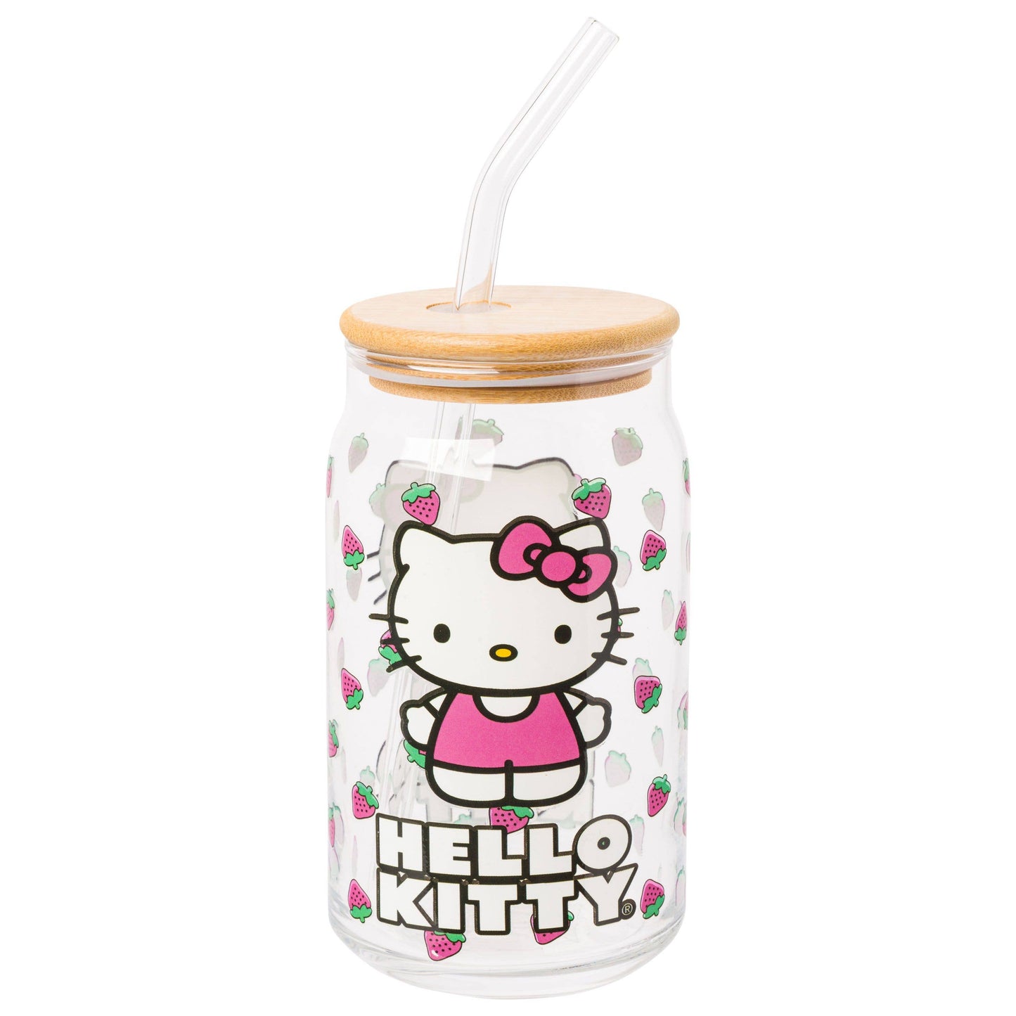 Hello Kitty Strawberry Toss 16oz Glass Tumbler w/ Bamboo Lid