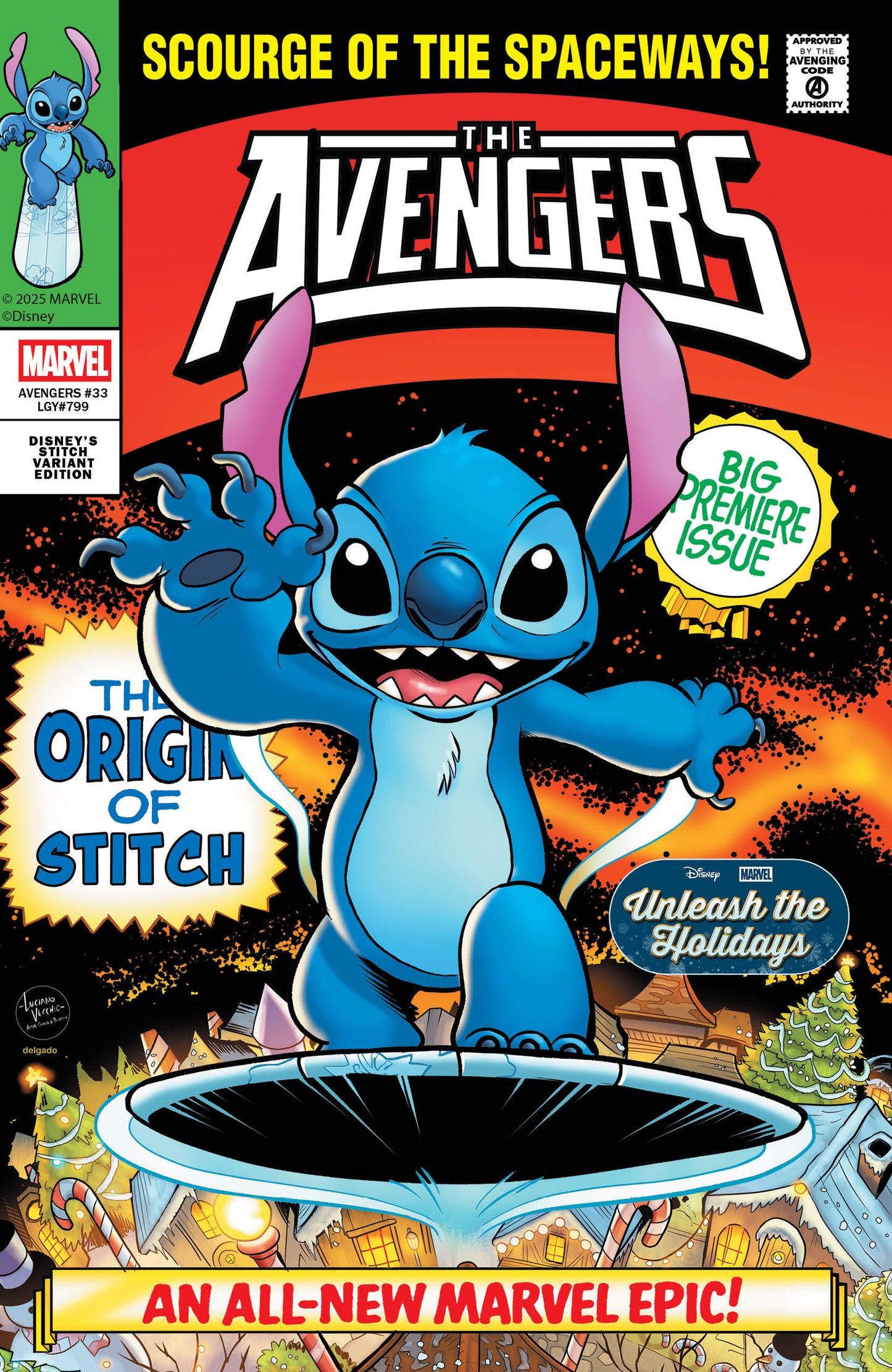 Avengers #33 Luciano Vecchio Disney Stitch Unleash The Holidays Variant (NM)