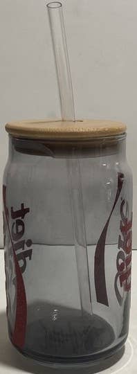 Coca Cola Diet Coke Glitter 16oz Glass Tumbler w/ Bamboo Lid