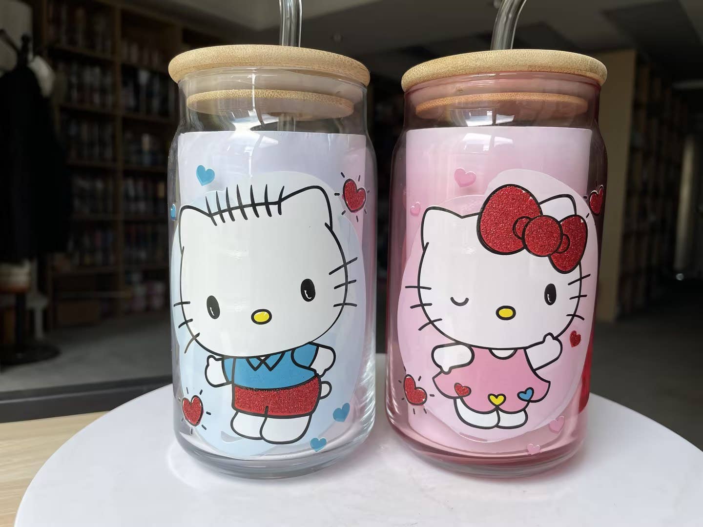 Hello Kitty V-Day Heart Glitter 2pk 16oz Glass Tumbler