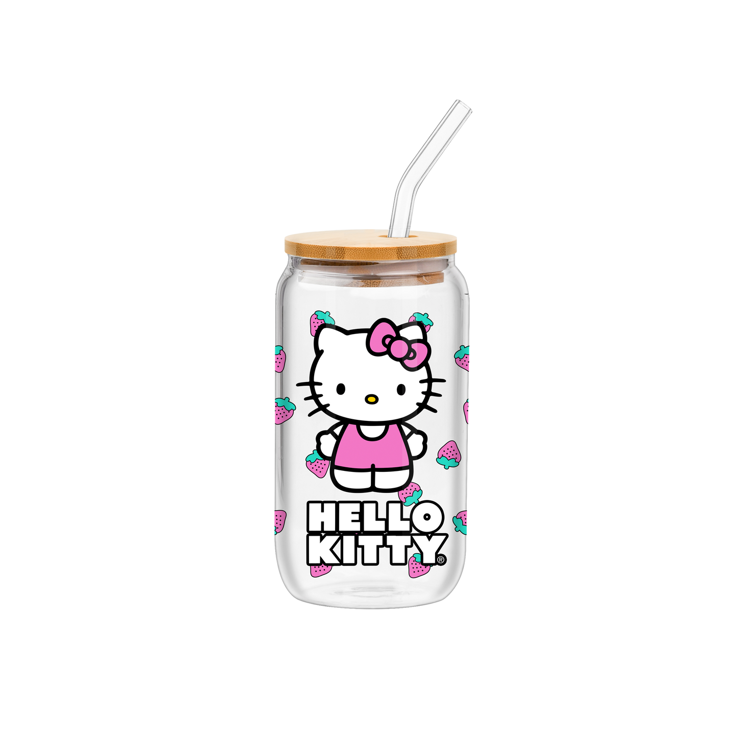 Hello Kitty Strawberry Toss 16oz Glass Tumbler w/ Bamboo Lid