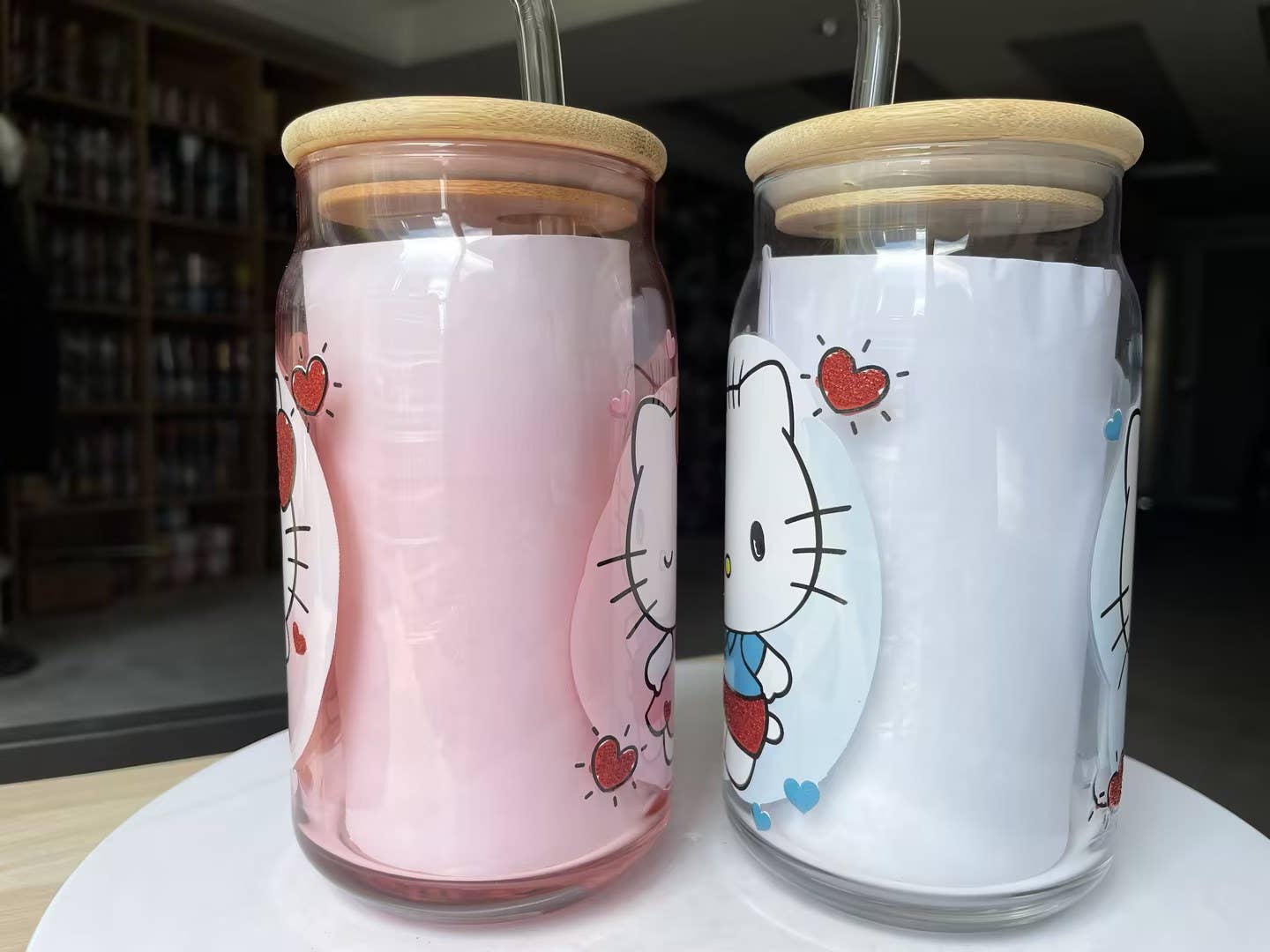 Hello Kitty V-Day Heart Glitter 2pk 16oz Glass Tumbler