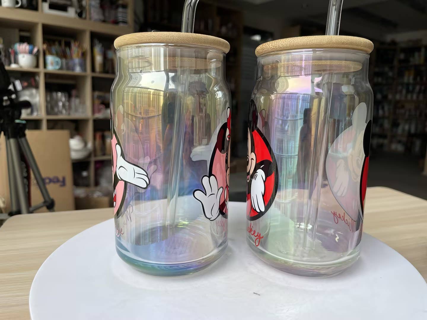 Mickey & Minnie Iridescent 2pk 16oz Glass Tumbler
