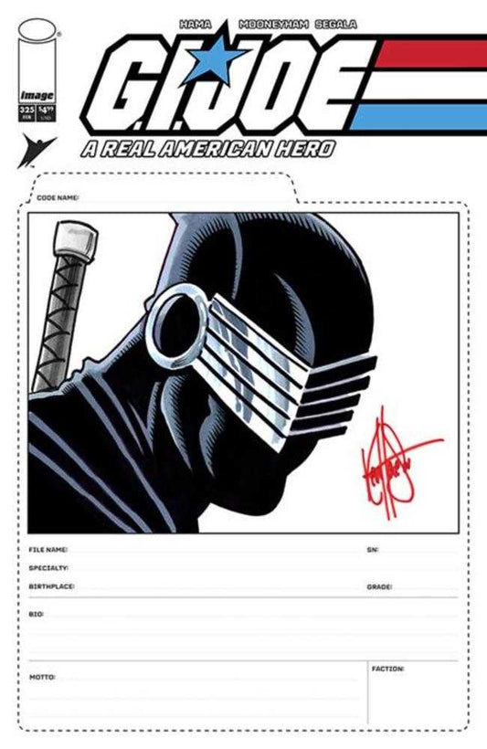 DF G.I. Joe A Real American Hero #325 Blank File Card Variant Signed And Remarked By Ken Haeser With A Snake Eyes Sketch (NM)