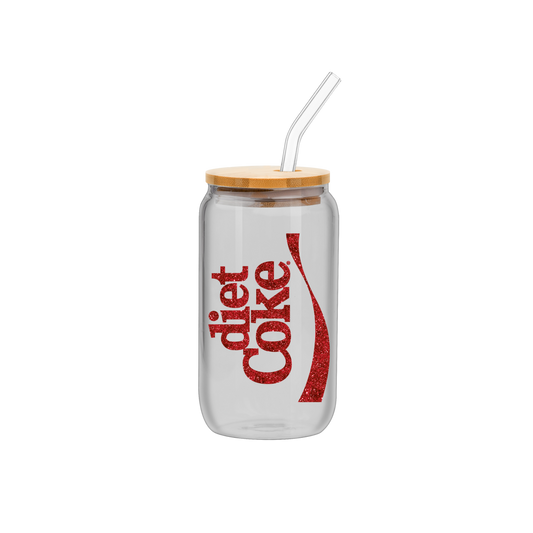 Coca Cola Diet Coke Glitter 16oz Glass Tumbler w/ Bamboo Lid