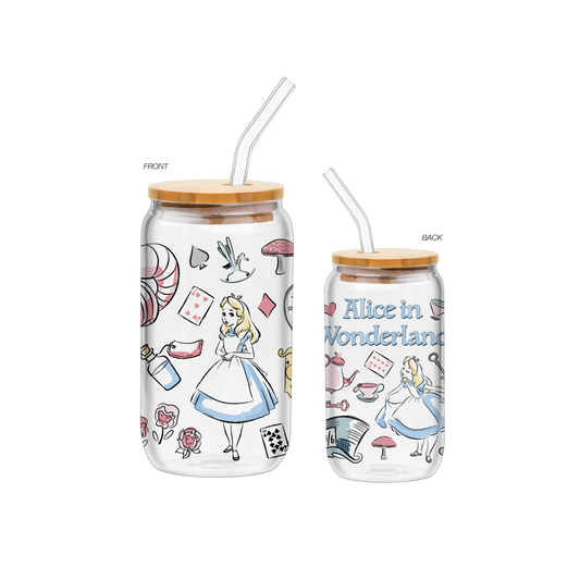 Alice in Wonderland Icons 16oz Glass Tumbler w Bamboo Lid