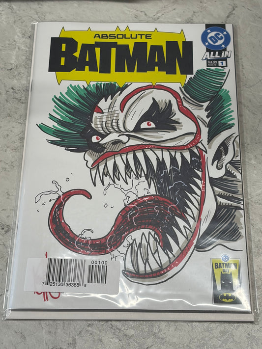 DF Absolute Batman #1 Batman Day Blank Variant Signed And Remarked By Ken Haeser With An Absolute Joker Sketch (NM)