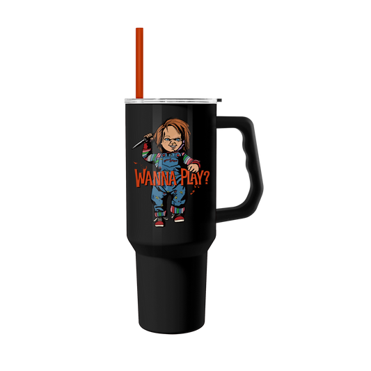 CHUCKY WANNA PLAY 40oz Stainless Steel Tumbler w Handle